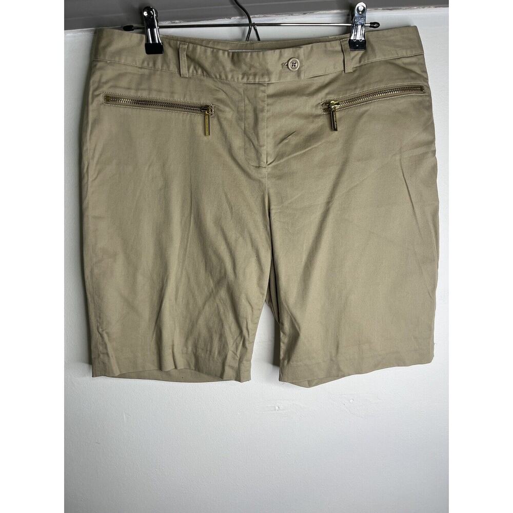 Michael Kors Bermuda Shorts Womens Size 10 Khaki Beige Pockets Flat Front Casual